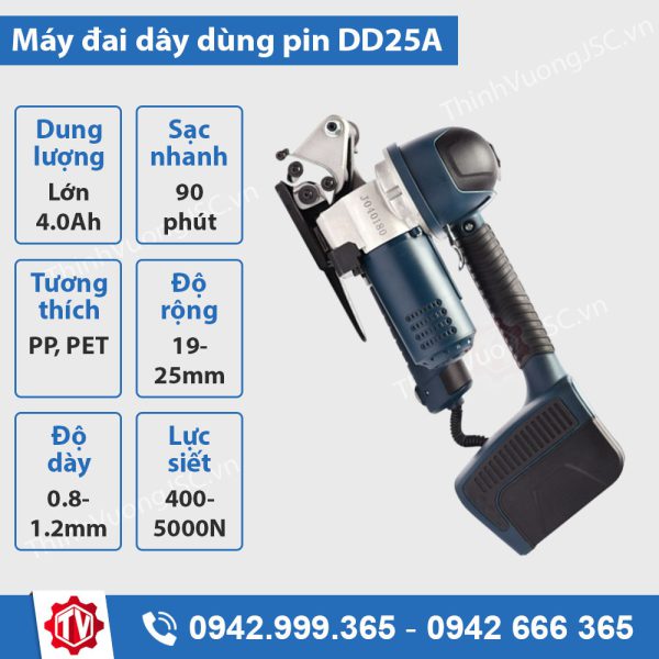 Máy đai dây PP PET dùng pin DD25A