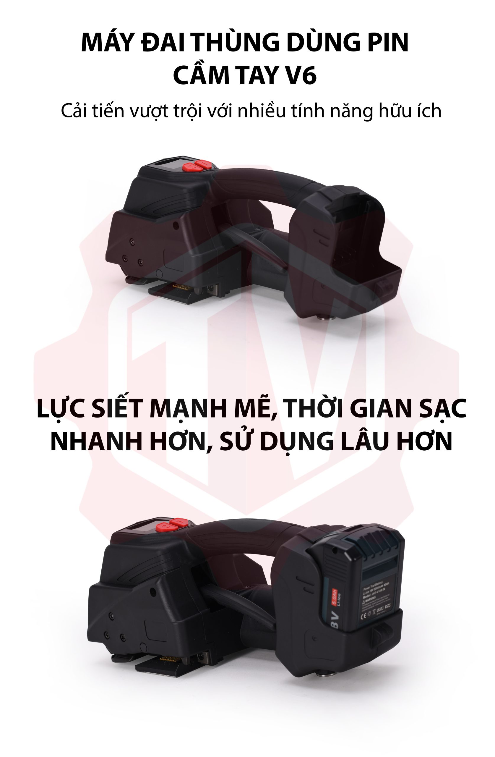 Máy đai dây PP PET dùng pin V6 cầm tay – Hình ảnh máy tự động | ThinhVuongJSC.VN V6