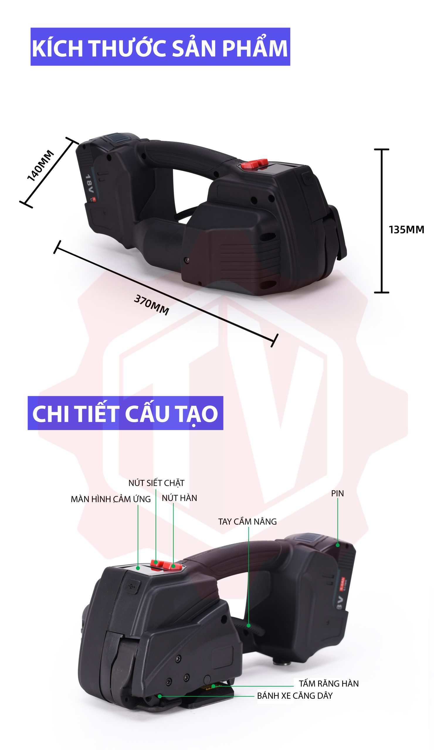 Máy đai dây PP PET dùng pin V6 cầm tay – Hình ảnh máy tự động | ThinhVuongJSC.VN V6