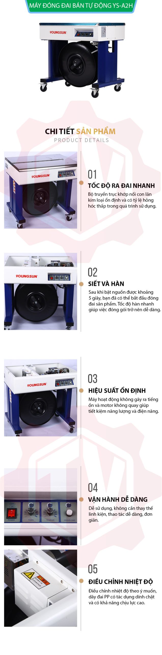Máy đóng đai thùng YS-A2H – Hình ảnh máy tự động | ThinhVuongJSC.VN YS-A2H