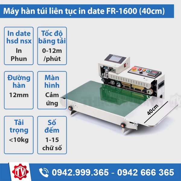 máy hàn miệng túi liên tục fr-1600 băng tải 40cm