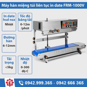 máy hàn miệng túi liên tục có in date điều chỉnh độ cao frm-1000v