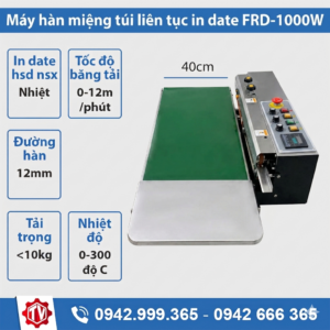 Máy hàn miệng túi liên tục in date FRD-1000W ( CE, inox, băng tải 40 cm )